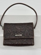 Vintage Nine West Dark Brown Embossed Floral Shoulder Bag Tooled Paisley Clutch