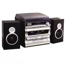3-Speed Turntable with CD Player, Double Cassette Player, Bluetooth, FM Radio an