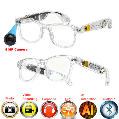 4K AI Smart Photochromic Glasses Multifunction Camera Bluetooth Call Voice Assis