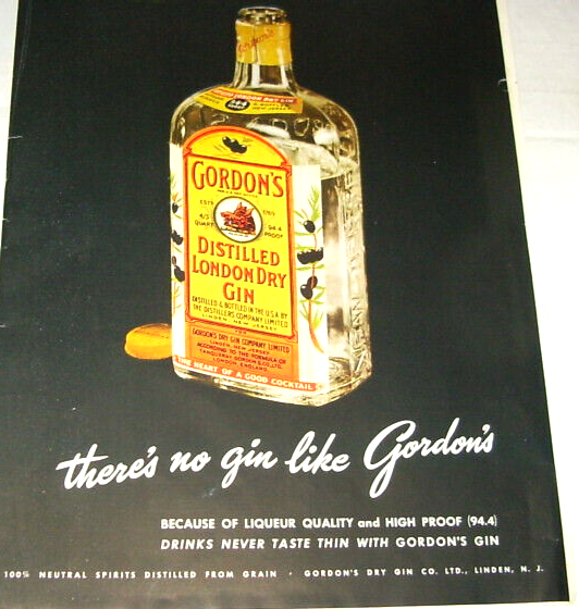 1950 GORDON'S DISTILLED LONDON DRY GIN ORIGINAL AD