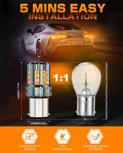 XWQHJW 1157 LED Turn Signal Light Bulbs Amber Yellow Anti Hyper Flash CANBUS - Picture 3 of 11