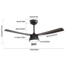 52" LED Ceiling Fan Light w/ Remote Control 6 Speeds Settings Timing Option