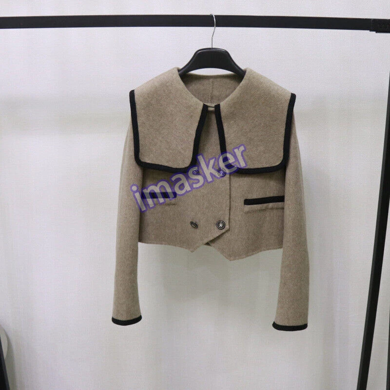 OFF WHITE Cappotto lana doppiopetto donna collo mantello corto ritagliato bottoni disegno primavera