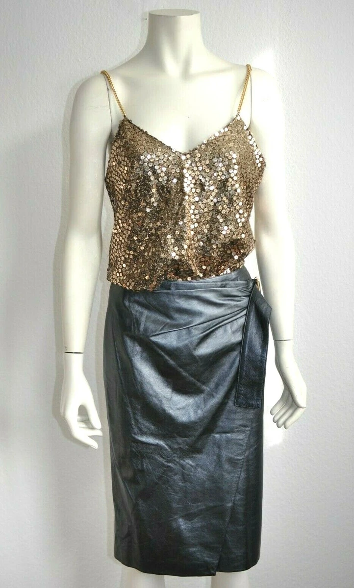 Yves Saint Laurent Rive Gauche Rock Lederrock  Wickelrock  Anthrazit Gr 36 38