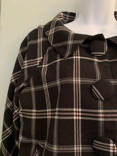 Zinc Sz L Cropped Short Jacket Plaid Black White Pink Fabric 3/4 Sleeve Buttons - Picture 5 of 12