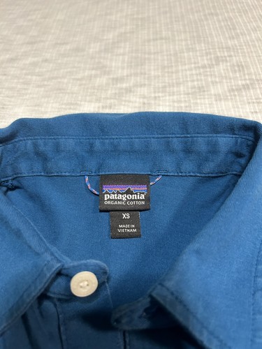 Patagonia Mens Polo Shirt Solid Blue XS Button Short Sleeve Organic Cotton - Picture 4 of 6
