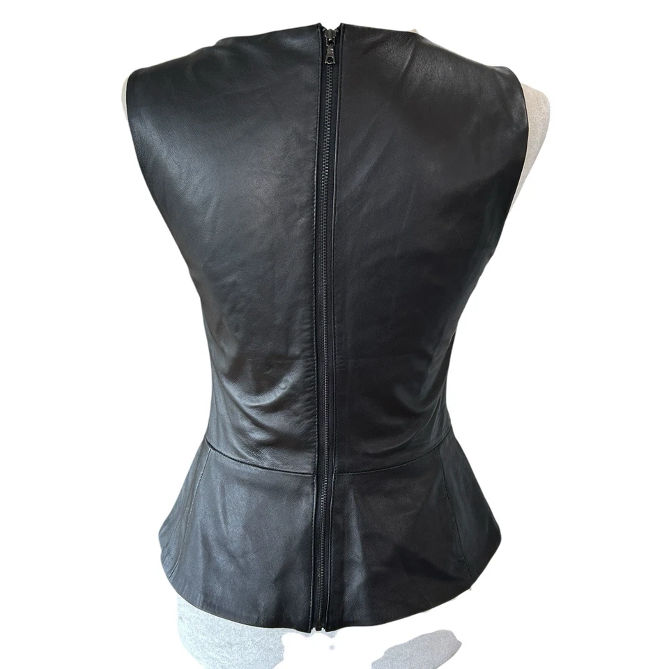 Top Trina Turk Cuero Peplum Mujer Talla 2 Negro Gótico Rocker Moto Motociclista Foto 2 de 4
