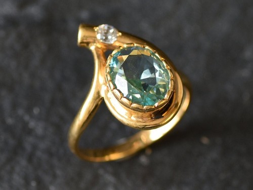 2.60 Ct Oval Cut Natural Aquamarine & Diamond weeding Ring 14K Yellow Gold Size