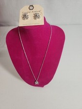 Teddy Bear 16"Necklace Post Earrings Set Silver Tone Dangle Charm Pendant New