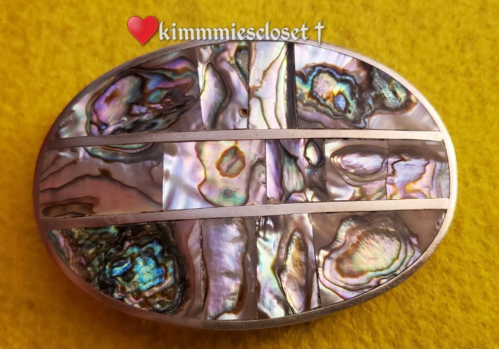 Beautiful Silver and Abalone belt buckle. Abalone Shell Belt Buckle: Engraved Silver, Turquoise Inlay  main image 4