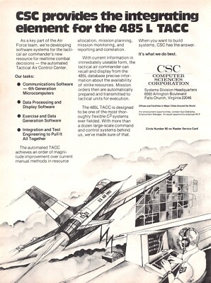 CSC Computer Sciences Corp F-16 Fighting Falcon 485L TACC Vtg Magazine Print Ad