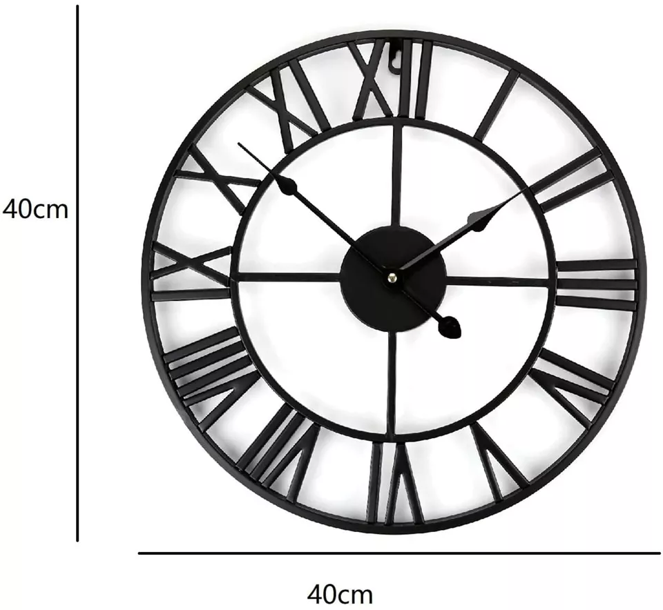 Large Outdoor Garden Wall Clock Big Roman Numerals Giant Open Face Metal 40CM - Image 3 of 4