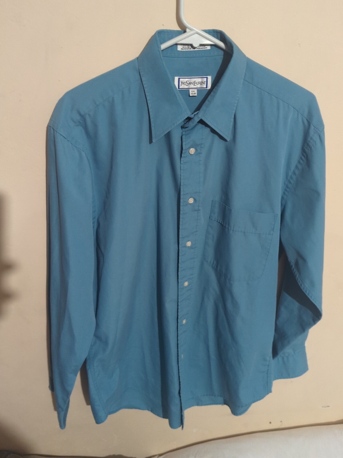 Camicia da uomo blu Yves Saint Laurent taglia 15 1 2 32 33 manica lunga