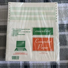 Vtg Executive Computer Paper 200 Sheets 20 Lb Bond Continuous Form Sheet Ruled