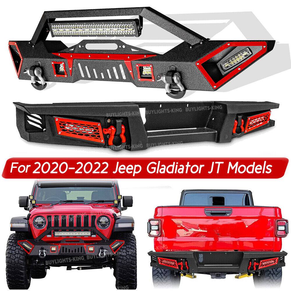 Steel Front/Rear Bumper W/Winch & LED Combo KIT For 2020-2022 Jeep Gladiator JT