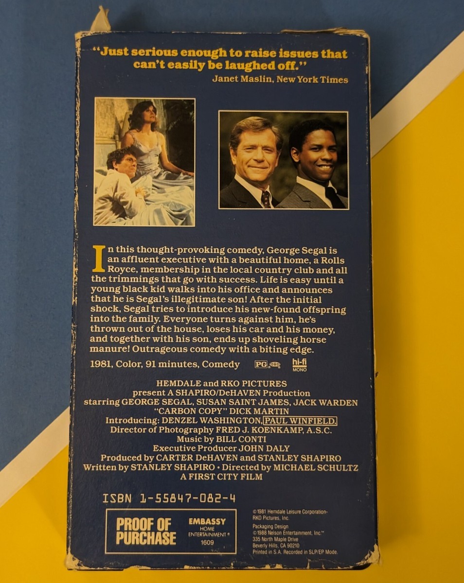 Carbon Copy (1981 VHS) Denzel Washington George Segal - 80's