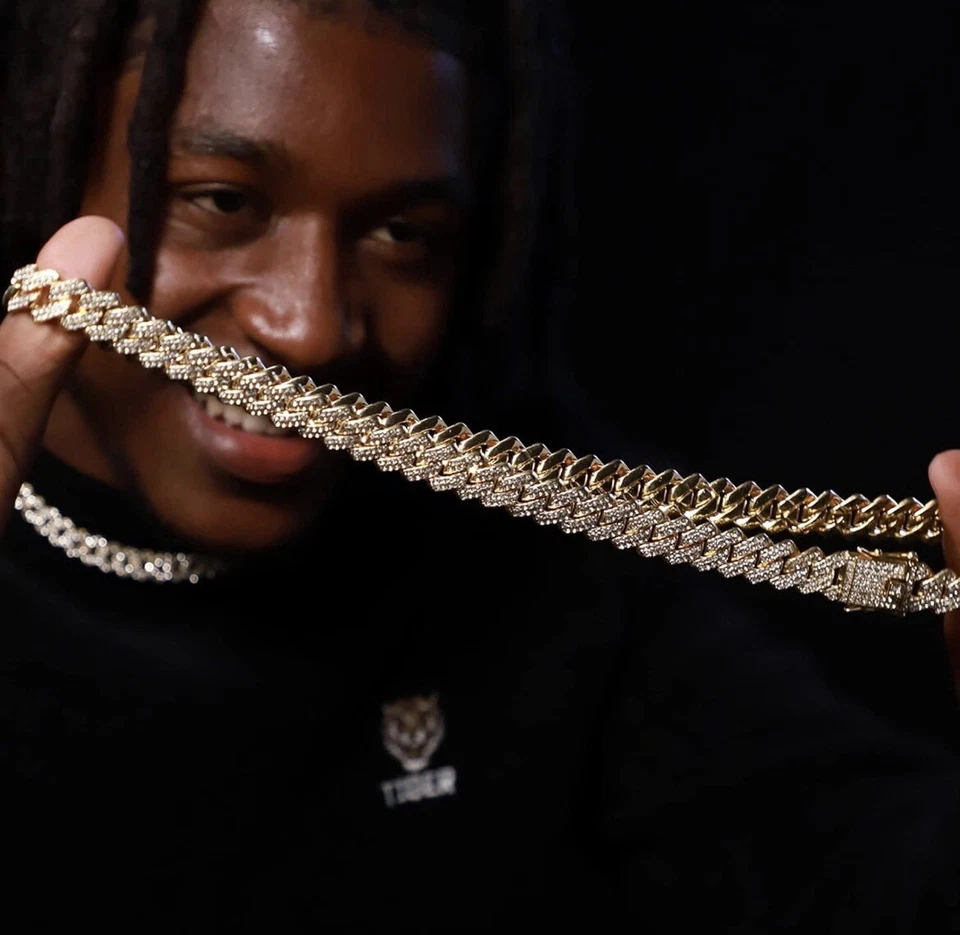 Collares de cadena cubana plata/oro cadenas de eslabones cubanos para hombre helados Miami Foto 3 de 3