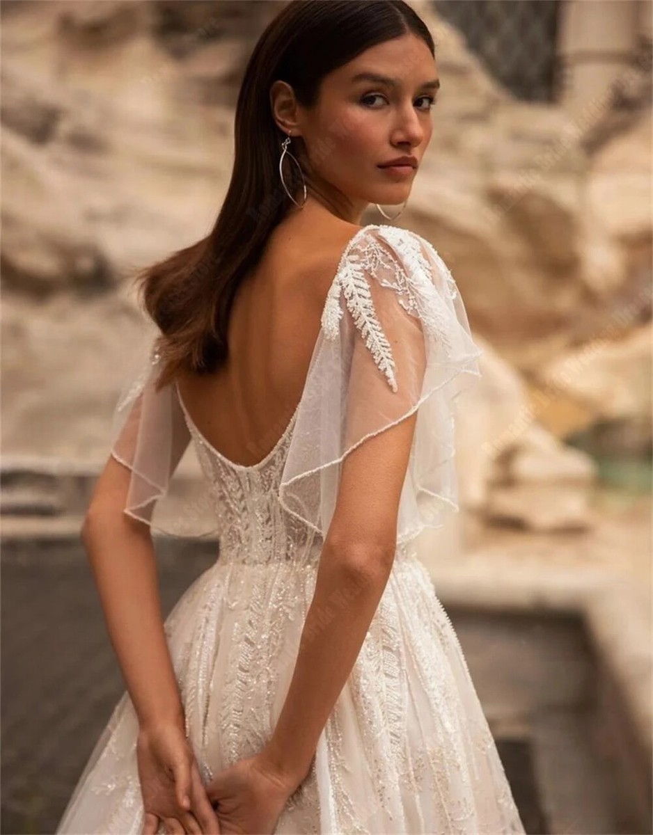 Tulle Short Sleeves Wedding Dresses Sweetheart Bridal Gowns A-Line
