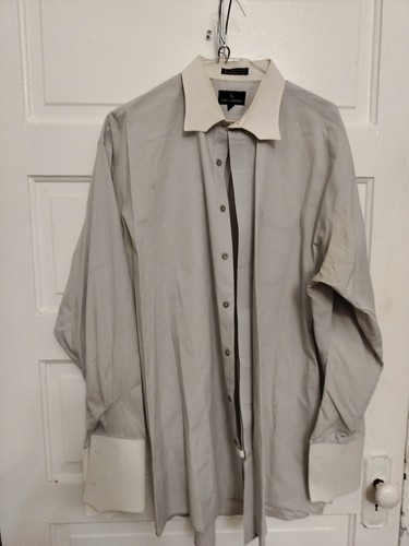 Stacy Adams french cuff Gray dress Shirt men's 19 36/37 Graduation Wedding - Picture 2 of 7