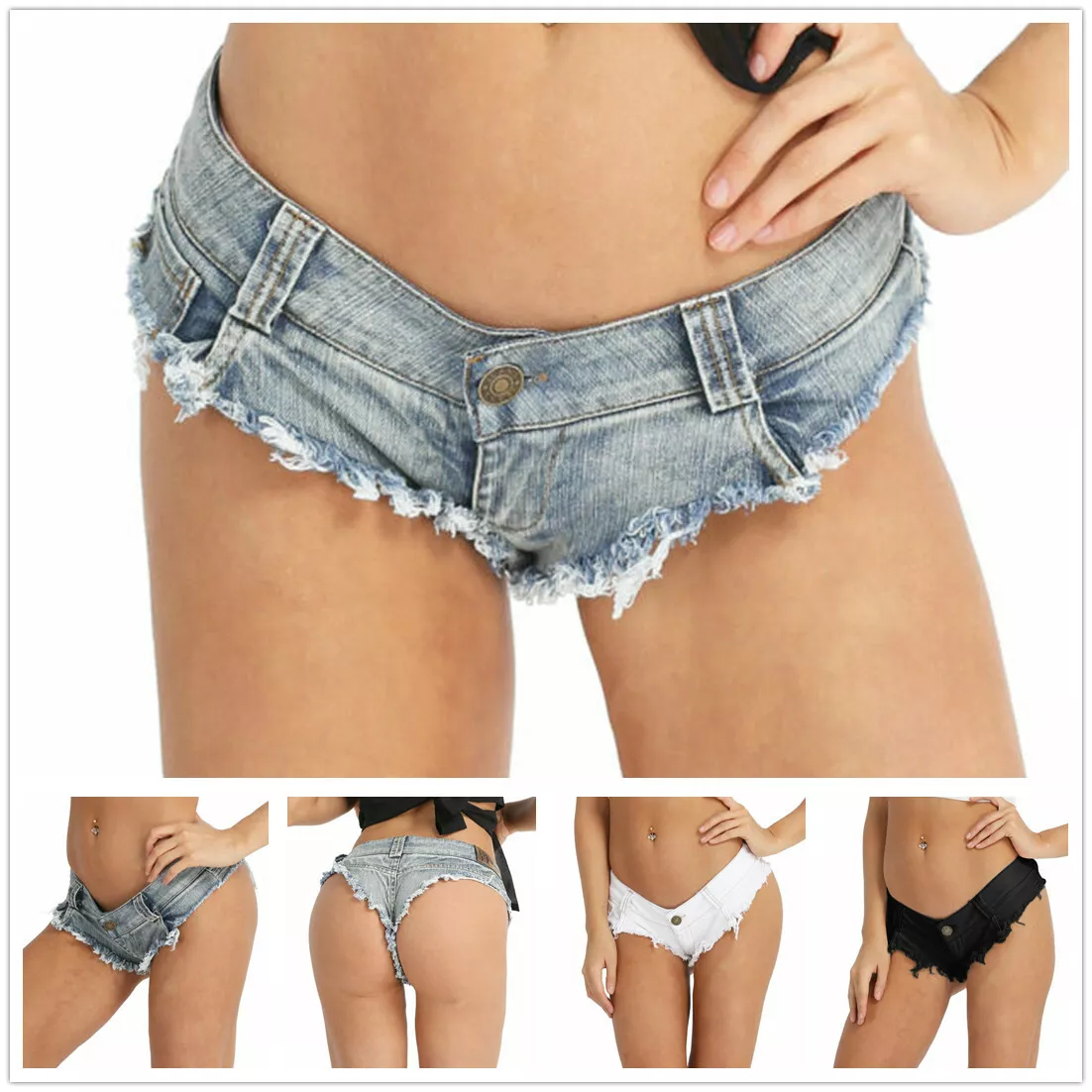 Womens Sexy Cut Off Low Rise Mini Denim Shorts Thong Jean Shorts