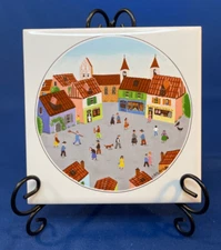 Villeroy & Boch Design Naif Tea Tile Trivet Old Village Town Square Folk Art 6"