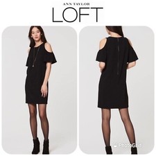 NWT LOFT Dress Women’s 0 Black Cold Shoulder Embossed  $79.50