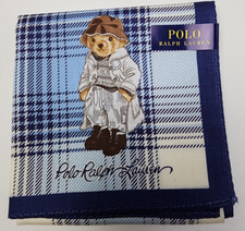 Polo Ralph Lauren Bear Plaid Handkerchief Scarf Cotton Hankie Neck 49cm
