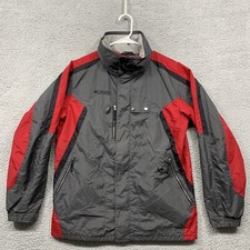 Columbia Hooded Jacket Youth Size 18/20 Lightweight Red Gray Black 4 Pockets