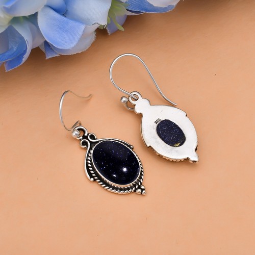 Blue Sunstone Gemstone 925 Sterling Silver Jewelry Earring, Elegant Earring - Picture 4 of 4