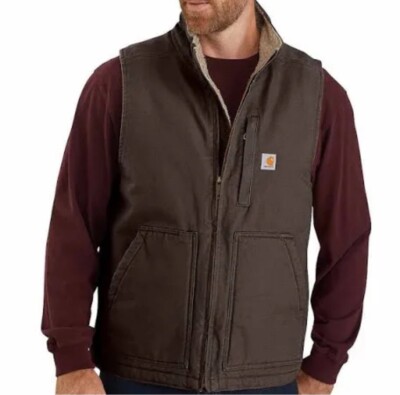 CARHARTT Sherpa Lined Vest Brown Kacey Dutton Ranch XL Canvas Work