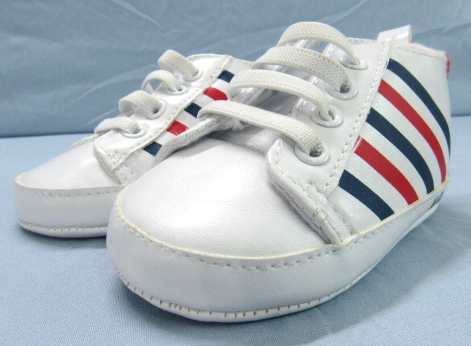 K-SWISS Infantil BLANCO Rayas FONDO SUAVE Tenis ZAPATOS BEBÉ Cuna Botín Talla 4 Foto 2 de 4