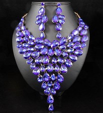 Sparkle Drops Sapphire Austrian Rhinestone Necklace Earrings Set Pageant N816s
