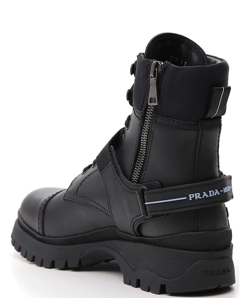 Prada Leather Lace Up Combat Mountain Snow Boots 37 | eBay