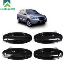 4Pcs Door Handle For Hyundai Santa Fe 2001-04 2005 2006 Outer Black Plastic Set