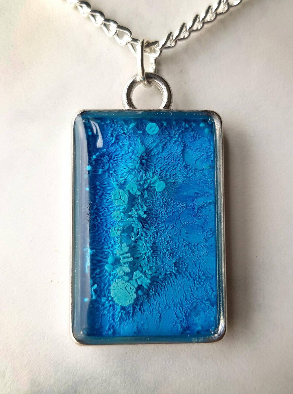 Colourful Resin Pendant Necklace | Alcohol Ink | Rectangle Silver Jewellery