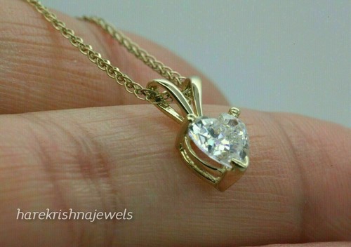 1.40CT Lab-Created Heart Shape Diamond Solitaire Pendant 14K Yellow Gold Finish - Picture 2 of 5