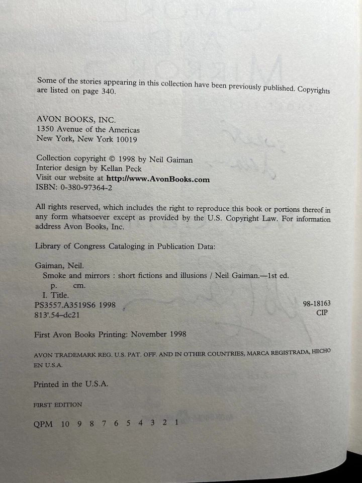 SMOKE AND MIRRORS NEIL GAIMAN 1ST EDITION SIGNED AUTOGRAPH HARDCOVER BECKETT COA - Image 4 of 4