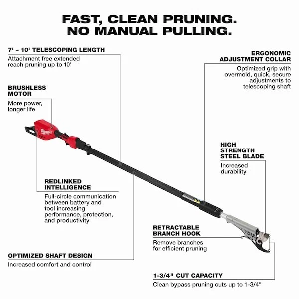 Milwaukee Tool 3008-20 Telescoping Pole Pruning Shears, Single Blade, 1-3/4 In - Image 3 of 4