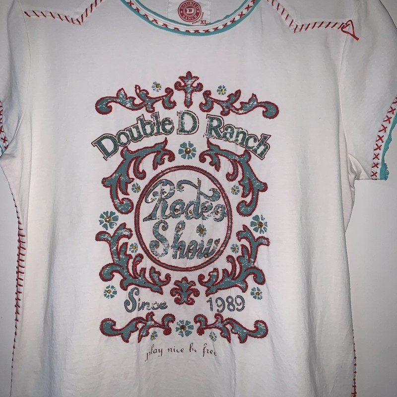 Double D Ranch Rodeo Show Western Cowgirl Embroidered Tshirt XL