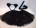 Black Cat Theme Tutu Skirt and Clip on Tail Halloween Cosplay Party 3T/4T NEW