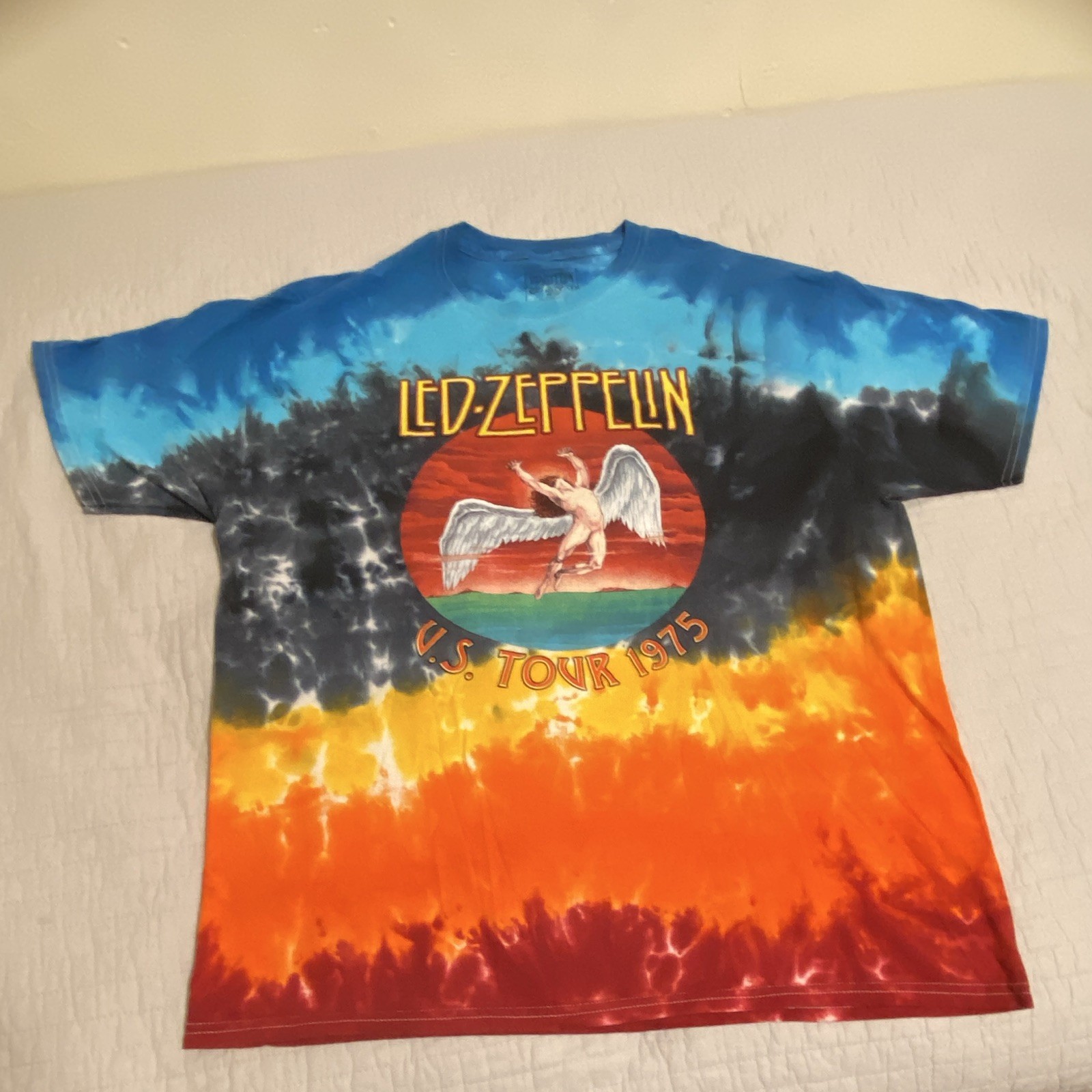 Led Zeppelin Shirt Men Large Tie Dye Band Tee T Concert Tour Retro Rainbow Adult