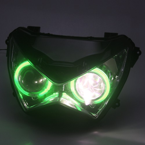Motor Front Headlight Assembly Green Angel Eye For Kawasaki Z250 Z300 Z800 13-16 - Picture 12 of 20
