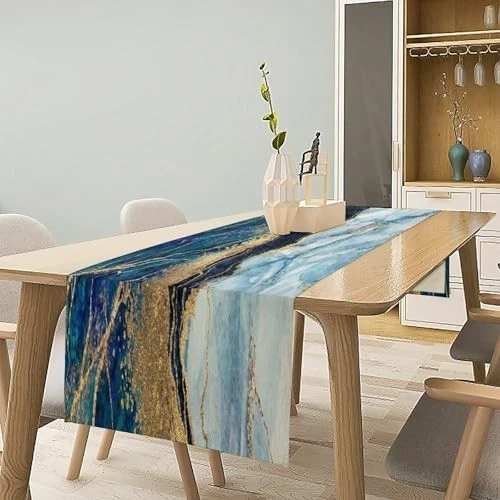 Marble Table Runner Blue Marble Abstract 13"W x 60"L (Pack of 1) Marble-19 - Image 3 of 4
