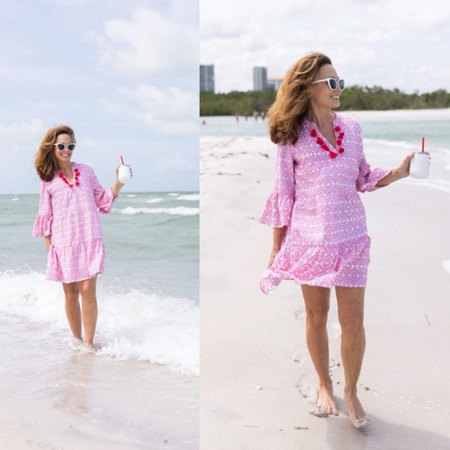 Tommy Bahama Diamond Clip Tiered Summer Mini Dress Sz M Boho Chic Cottage Core - Picture 5 of 9