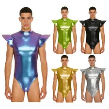 Herren Metallic Overall Slim Fit Bodysuit Space Anzug Weltraum Astronaut Kostüm