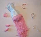 BARBIE FASHION CLOTHES ~ SILVER SATIN w/PINK FRINGE OUTFIT w/ACCESSORIES SET
