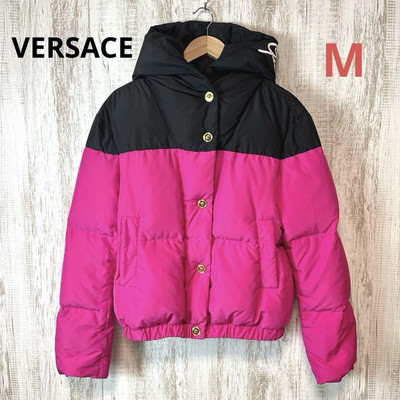 VERSACE Gold Medusa Down Jacket Black x Pink Women's Size