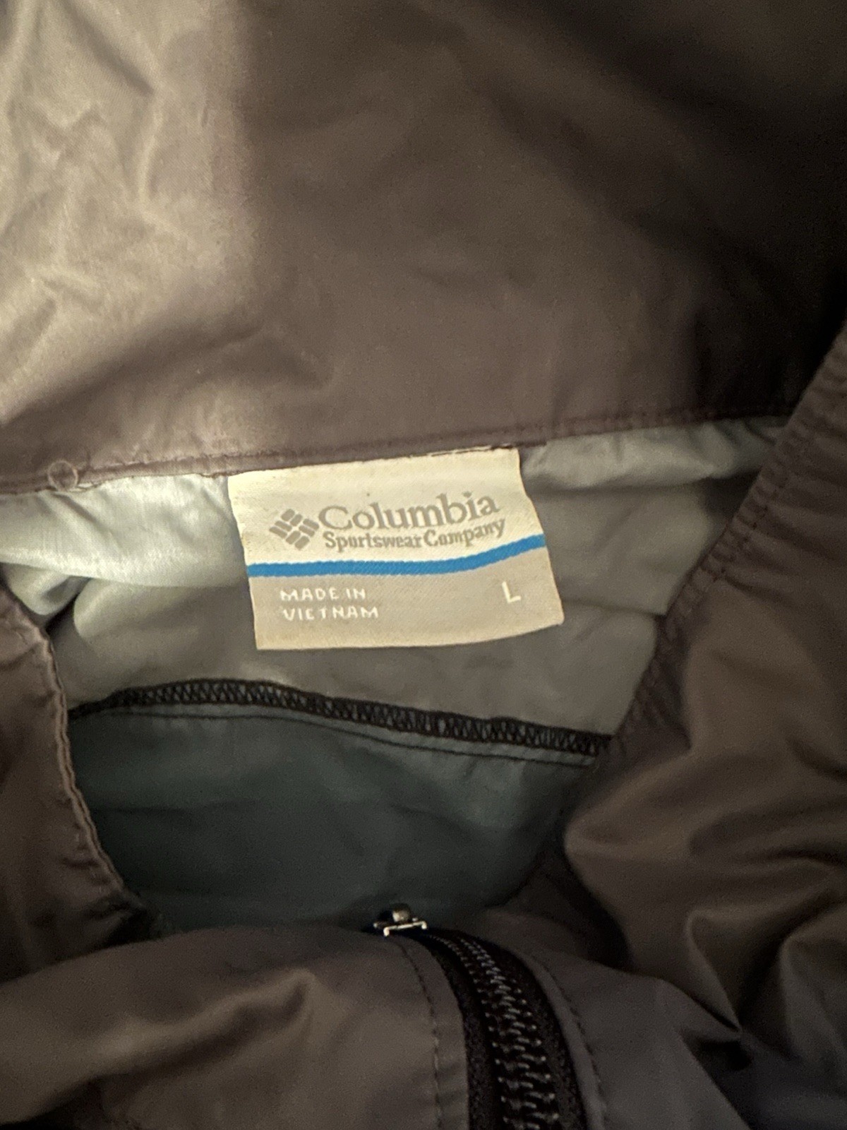 Columbia Jacket Mens Large Black Gray Packable Waterproof Hooded Omni-Shield
