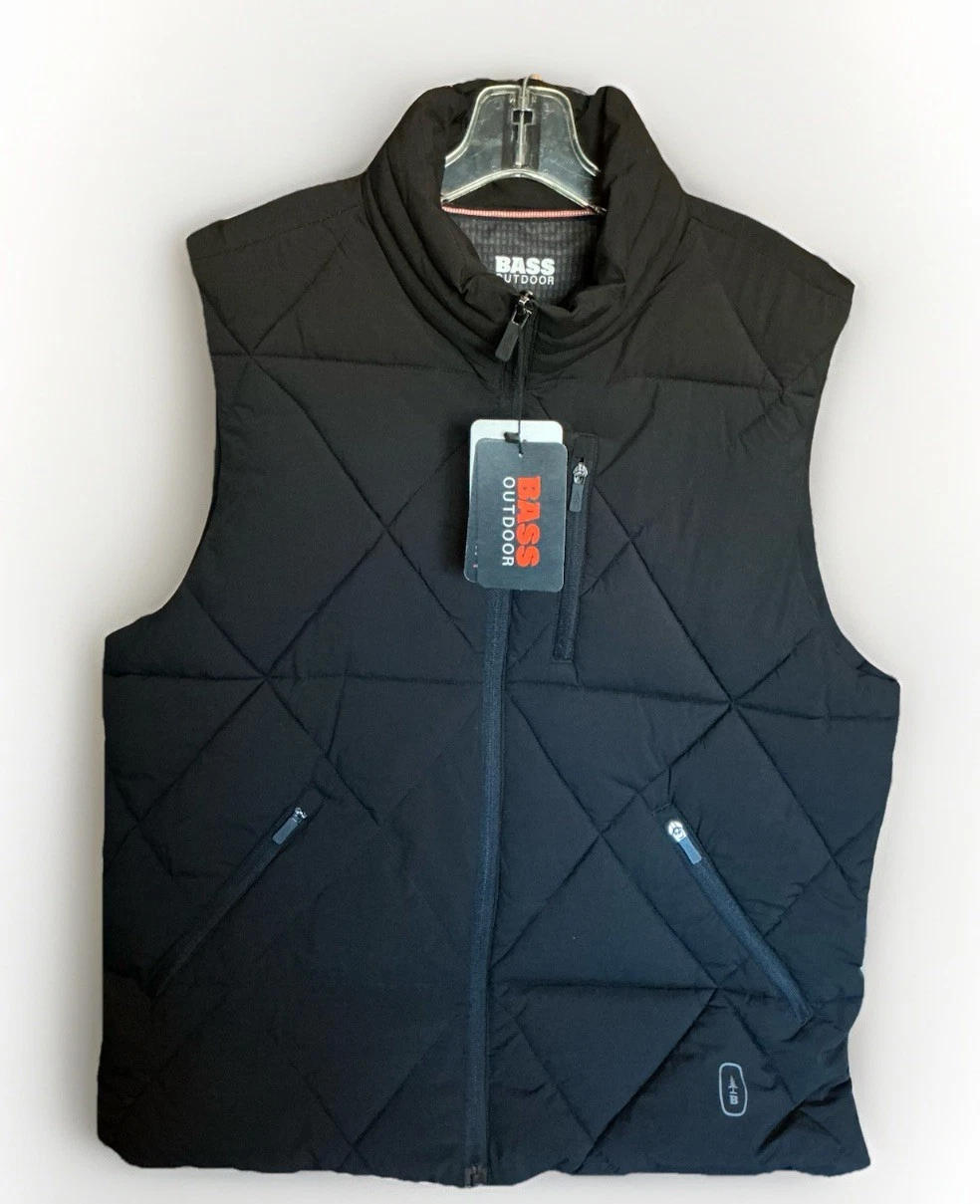 BASS Outdoor Vest Black Puffer 3 Front + 2 Huge Inside Pockets LARGE NEW TAGS