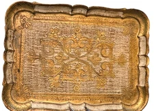 Vintage Florentine Tray Gold Gilded Italian Wooden Ornate 15.5x10.5" Rectangular